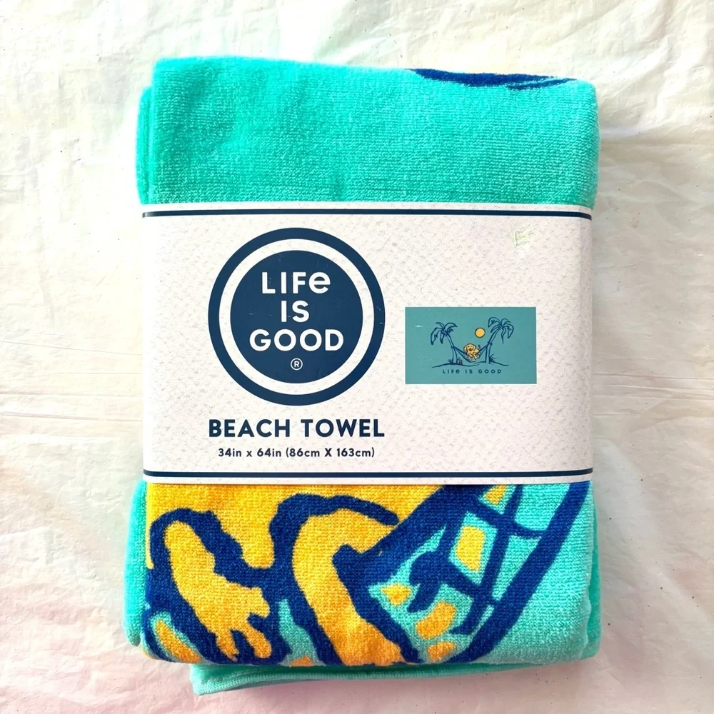 NWT Life is Good Rocket Dog hammock palm trees turquoise Beach Towel 34 X 64